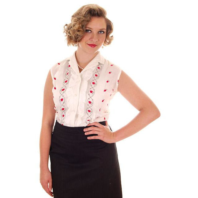 Vintage Blouse Rhoda Lee Cotton Print Rosebuds 1950s M VLV Women's,On Sale vendor-unknown