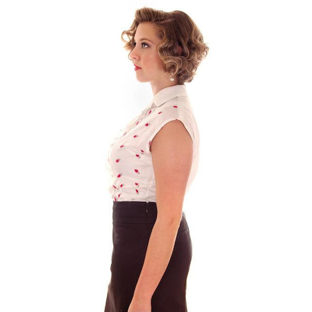 Vintage Blouse Rhoda Lee Cotton Print Rosebuds 1950s M VLV Women's,On Sale vendor-unknown