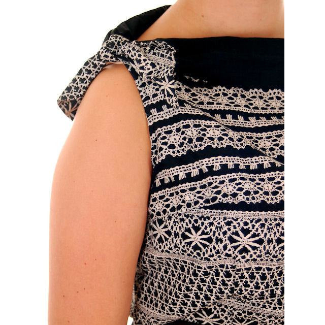 Vintage Ladies Blouse Cotton Print Black & White Boat Neck 1950s M Women's,New Arrivals,Vintage Clothing Archives vendor-unknown