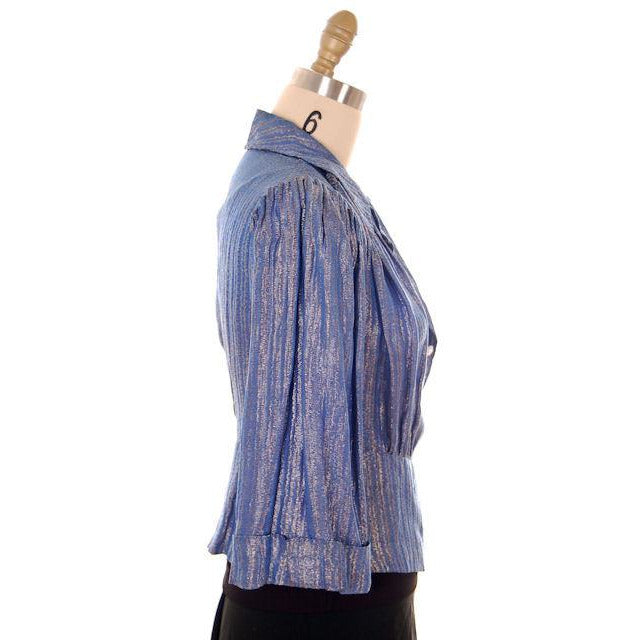 Vintage Evening Jacket Ladies 1940s Metallic Ice Blue Rhinestone Buttons L Women's,New Arrivals The Best Vintage Clothing