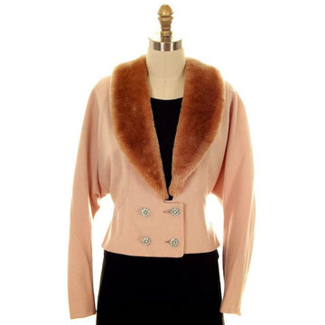 Vintage Ladies Jacket Peach Wool w. Mouton Shawl Collar Late1940s Large Women's,New Arrivals Sears