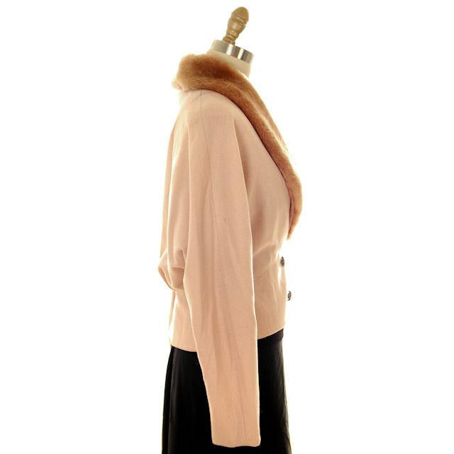Vintage Ladies Jacket Peach Wool w. Mouton Shawl Collar Late1940s Large Women's,New Arrivals Sears