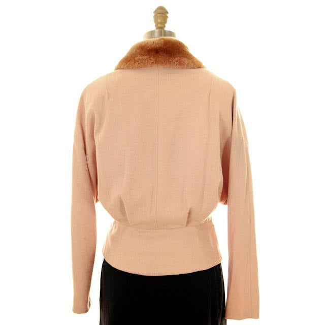 Vintage Ladies Jacket Peach Wool w. Mouton Shawl Collar Late1940s Large Women's,New Arrivals Sears