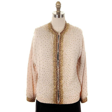 Vintage Cardigan Sweater 1950s Beige & Copper Beaded Womens XL - The Best Vintage Clothing
 - 1