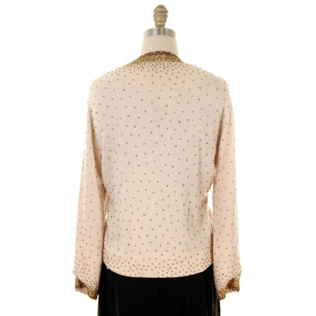 Vintage Cardigan Sweater 1950s Beige & Copper Beaded Womens XL Women's,On Sale The Best Vintage Clothing
