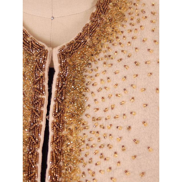 Vintage Cardigan Sweater 1950s Beige & Copper Beaded Womens XL Women's,On Sale The Best Vintage Clothing