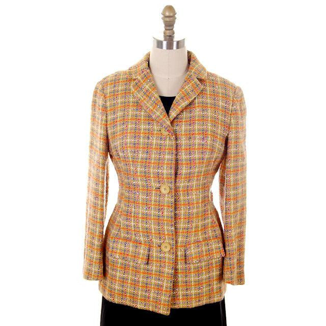 Vintage Ladies Blazer Aquascutum Wool Tweed Green Purple Orange 1970s
