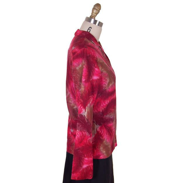 Vintage Lady Arrow Red Feather Print Cotton Blouse 1950s M-L VLV Women's,New Arrivals,On Sale vendor-unknown