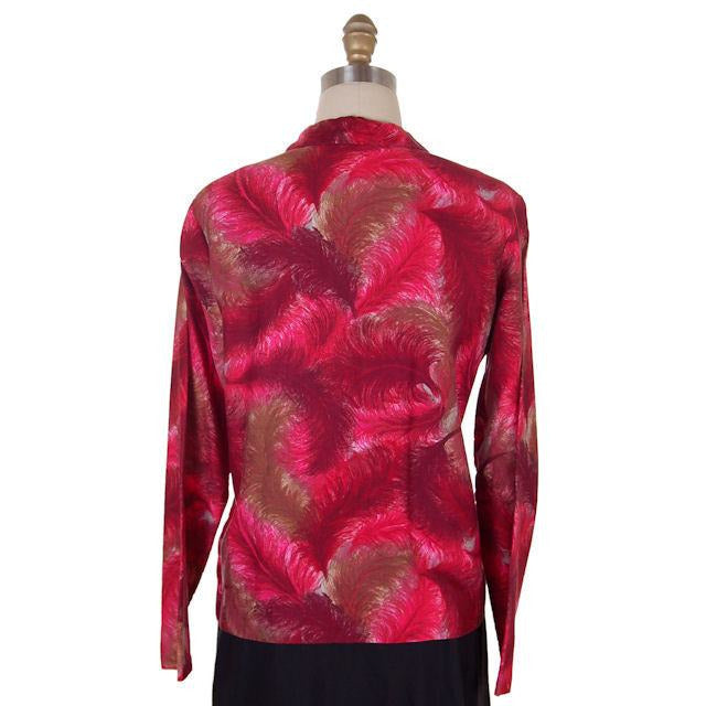 Vintage Lady Arrow Red Feather Print Cotton Blouse 1950s M-L VLV Women's,New Arrivals,On Sale vendor-unknown