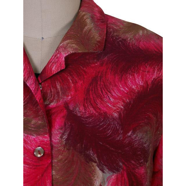 Vintage Lady Arrow Red Feather Print Cotton Blouse 1950s M-L VLV Women's,New Arrivals,On Sale vendor-unknown
