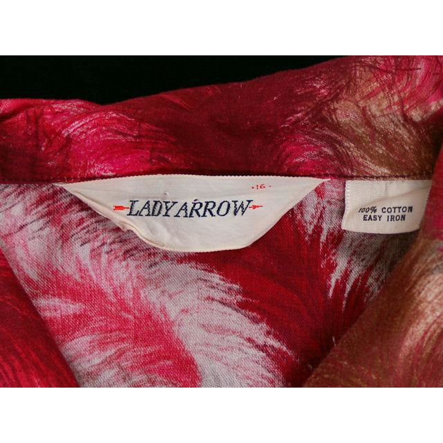 Vintage Lady Arrow Red Feather Print Cotton Blouse 1950s M-L VLV Women's,New Arrivals,On Sale vendor-unknown