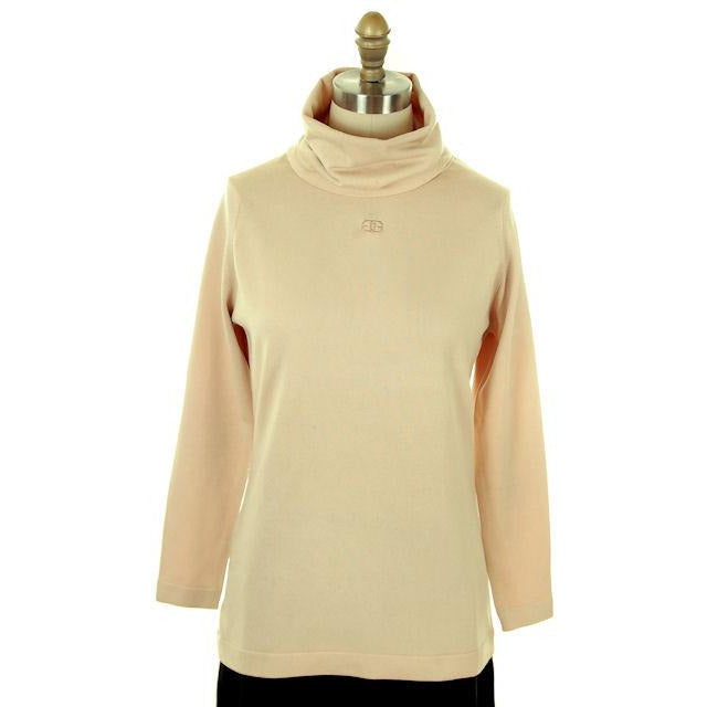 Vintage Cowl Neck Silk Knit Shirt Givenchy Logo Tan 1970s M - The Best Vintage Clothing
 - 1