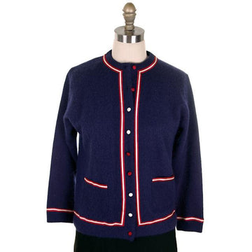 Vintage Navy Cardigan Sweater Blue  Red & White Trim 1960s M-L - The Best Vintage Clothing
 - 1