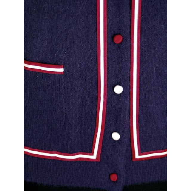 Vintage Navy Cardigan Sweater Blue Red & White Trim 1960s M-L Women's,On Sale The Best Vintage Clothing