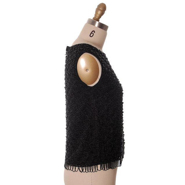 Vintage Ladies Sleeveless Shell Black Lace Harilela's Hand Beaded 1960s 36 Women's The Best Vintage Clothing