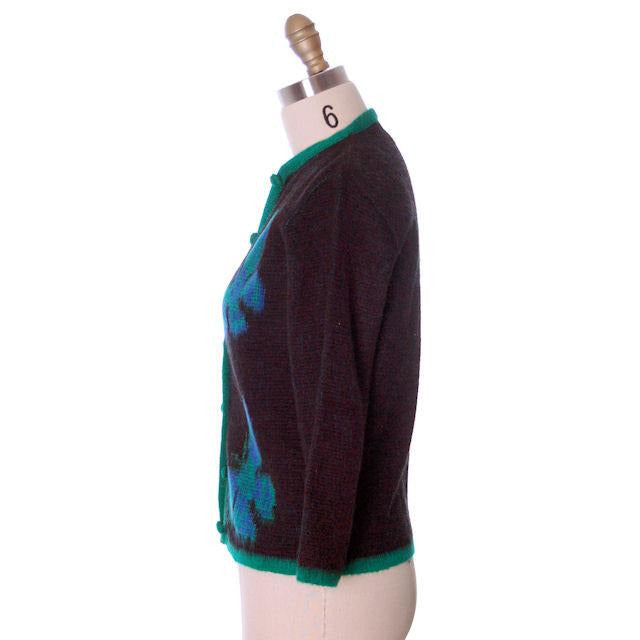 Vintage Ladies Cardigan Sweater Wool/Mohair Fab Blue Butterfly Motif 1960s Med Women's,New Arrivals The Best Vintage Clothing