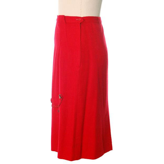 Hot Lipstick Red Vintage Pencil Skirt Wool w Passementerie Braid On Front 1950s Waist 29" Women's,New Arrivals The Best Vintage Clothing