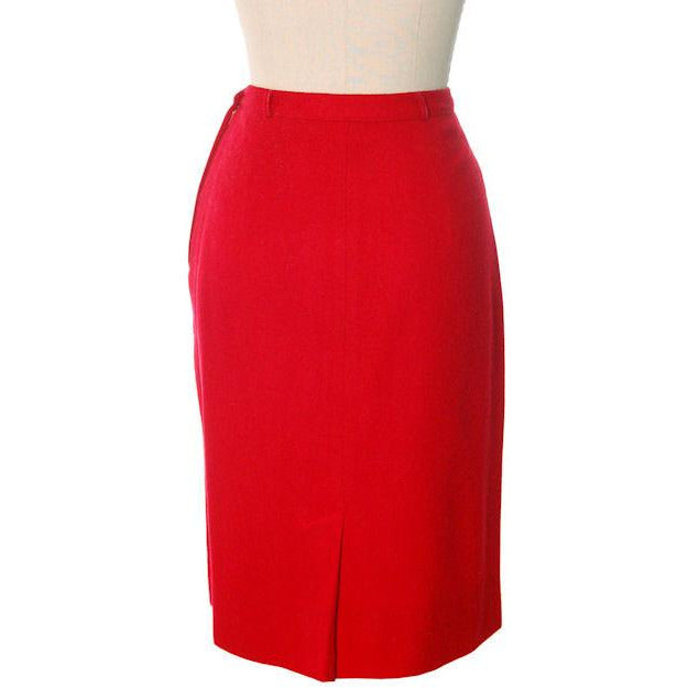 Hot Lipstick Red Vintage Pencil Skirt Wool w Passementerie Braid On Front 1950s Waist 29" Women's,New Arrivals The Best Vintage Clothing