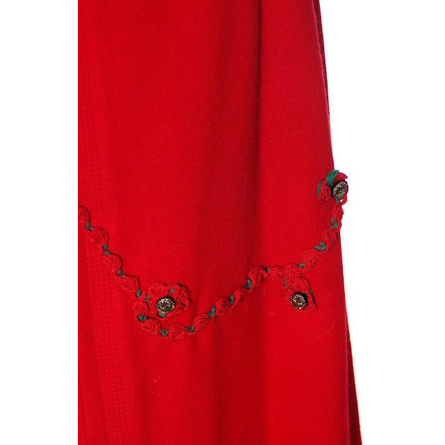 Hot Lipstick Red Vintage Pencil Skirt Wool w Passementerie Braid On Front 1950s Waist 29" Women's,New Arrivals The Best Vintage Clothing