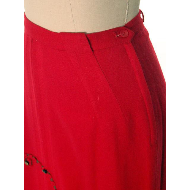 Hot Lipstick Red Vintage Pencil Skirt Wool w Passementerie Braid On Front 1950s Waist 29" Women's,New Arrivals The Best Vintage Clothing
