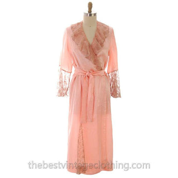 Vintage Peach Boudoir Robe Silk Satin Lace 1930s M-L 44 Bust Women's,New Arrivals The Best Vintage Clothing