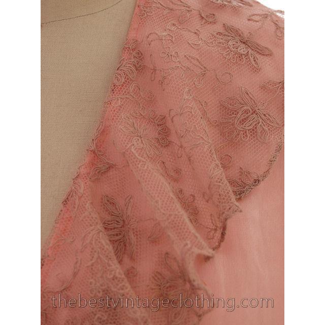 Vintage Peach Boudoir Robe Silk Satin Lace 1930s M-L 44 Bust Women's,New Arrivals The Best Vintage Clothing