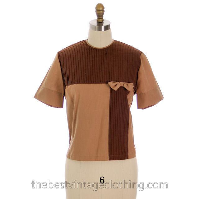 Vintage Blouse Two-Tone Blocks Brown Mocha 1950s 100% Cotton 38 Button Back - The Best Vintage Clothing
 - 1
