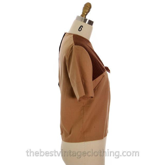 Vintage Blouse Two-Tone Blocks Brown Mocha 1950s 100% Cotton 38 Button Back vintage blouse The Best Vintage Clothing