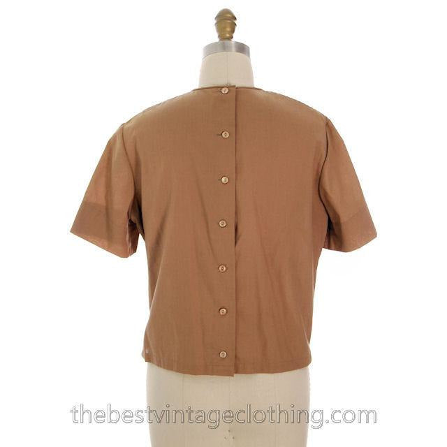 Vintage Blouse Two-Tone Blocks Brown Mocha 1950s 100% Cotton 38 Button Back vintage blouse The Best Vintage Clothing