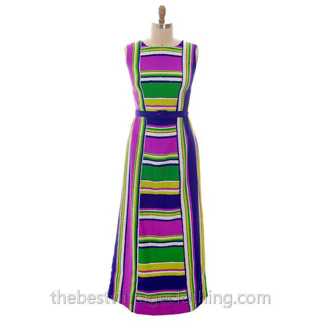 Vintage Maxi Dress Tori Richard Striped Bright Colors 1970s 35-30-44 Women's,New Arrivals Tori Richard