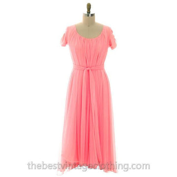 Vintage Lucie Ann Nylon Chiffon Nightgown/Lounger Coral Pink Short Sleeve M Women's,New Arrivals Lucie Ann