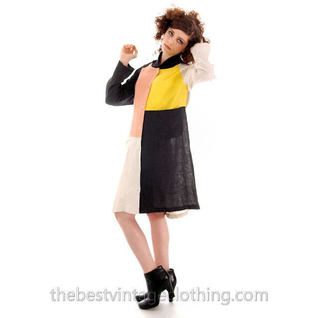 Marimekko Linen Color Block Tent Dress M Season 2013 Womens Shift Black Yellow marimekko marimekko