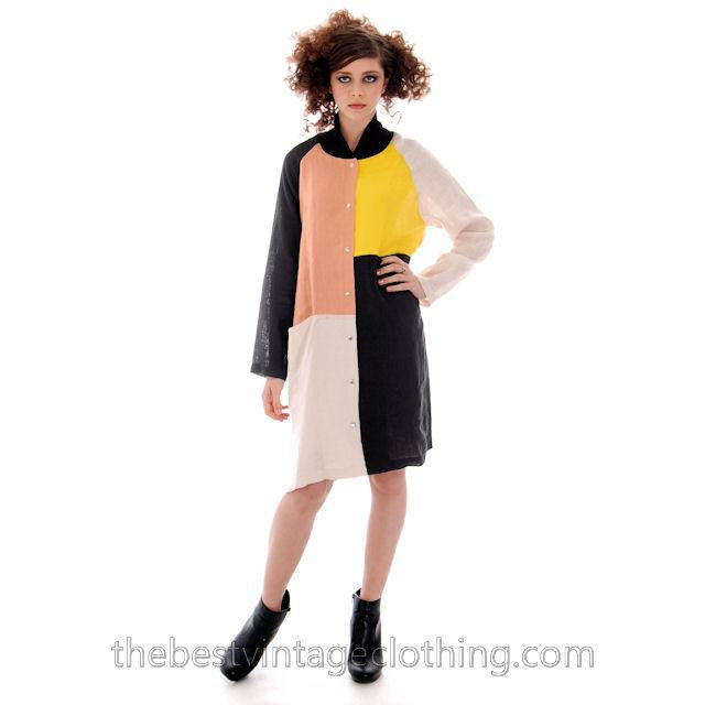 Marimekko Linen Color Block Tent Dress M Season 2013 Womens Shift Black Yellow marimekko marimekko