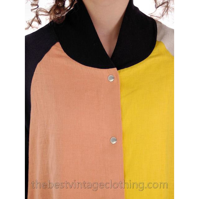 Marimekko Linen Color Block Tent Dress M Season 2013 Womens Shift Black Yellow marimekko marimekko