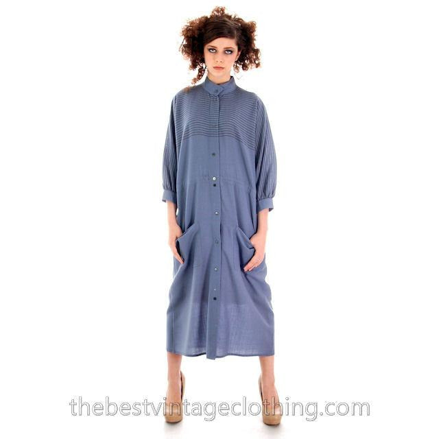 Vintage Vuokko Suomi Finland Fine Blue Wool Dress 1970s S marimekko Vuokko