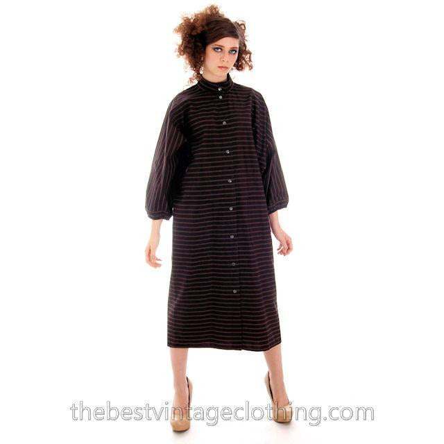 Vintage Vuokko Suomi Finland Dress Black Brown Stripe 1970s s marimekko Vuokko