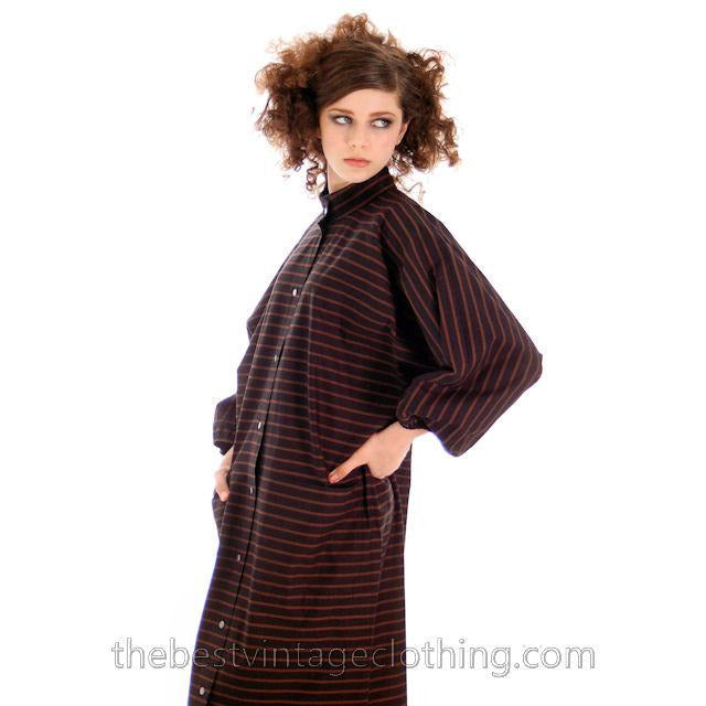 Vintage Vuokko Suomi Finland Dress Black Brown Stripe 1970s s marimekko Vuokko