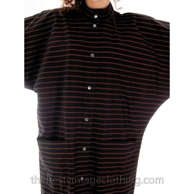 Vintage Vuokko Suomi Finland Dress Black Brown Stripe 1970s s marimekko Vuokko