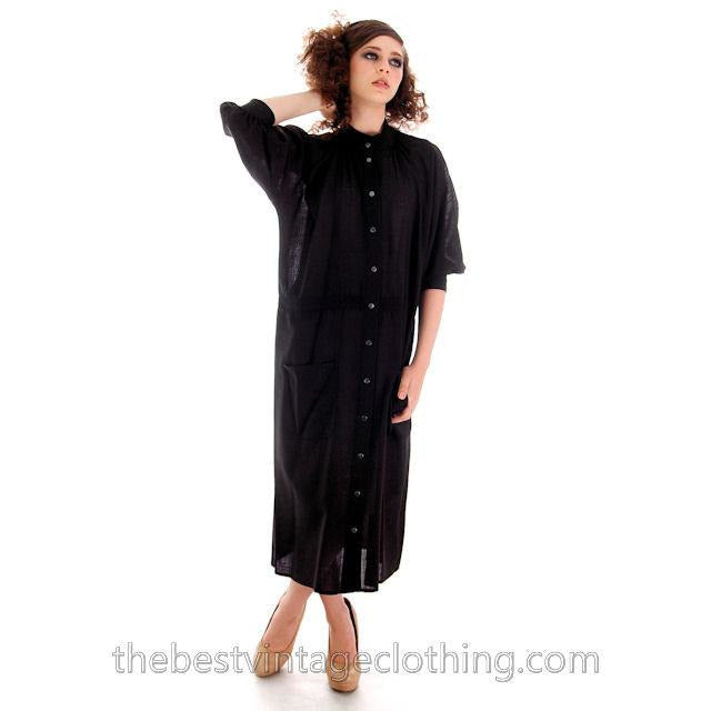 Vintage Vuokko Suomi Finland Sheer Fine Wool Dress Snap Front Black 1970s XS marimekko Vogue