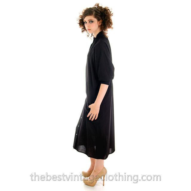 Vintage Vuokko Suomi Finland Sheer Fine Wool Dress Snap Front Black 1970s XS marimekko Vogue