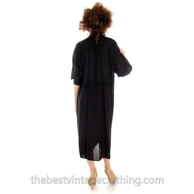 Vintage Vuokko Suomi Finland Sheer Fine Wool Dress Snap Front Black 1970s XS marimekko Vogue