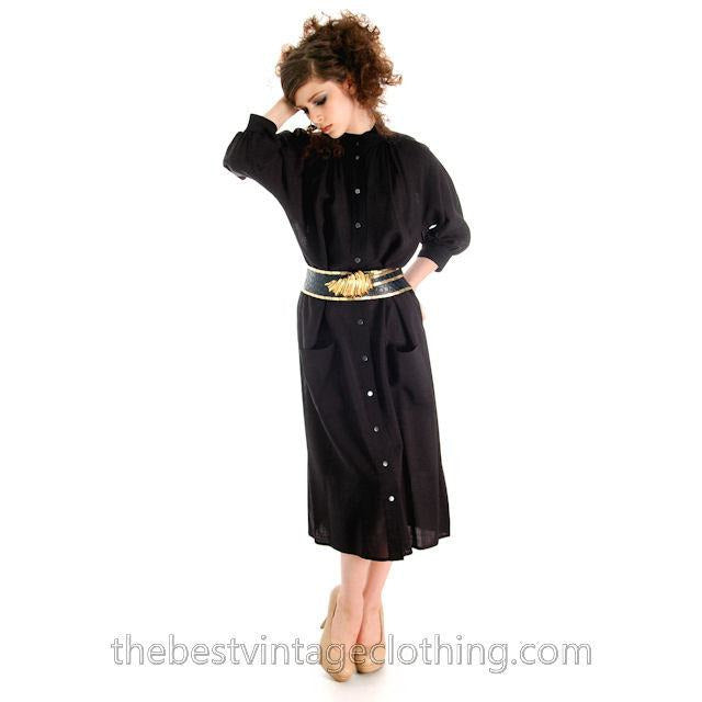 Vintage Vuokko Suomi Finland Sheer Fine Wool Dress Snap Front Black 1970s XS marimekko Vogue