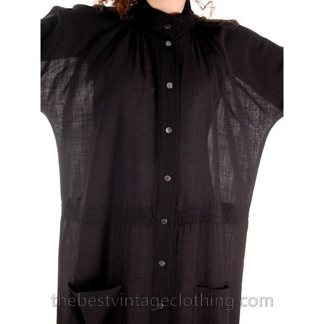 Vintage Vuokko Suomi Finland Sheer Fine Wool Dress Snap Front Black 1970s XS marimekko Vogue