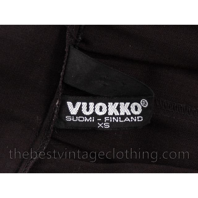Vintage Vuokko Suomi Finland Sheer Fine Wool Dress Snap Front Black 1970s XS marimekko Vogue