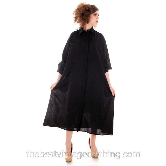 Vintage 70s Tent Dress Rare Vuokko Nurmesniemi Finland Black Finest Wool Voile M marimekko Vuokko