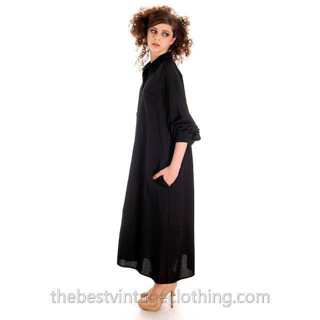 Vintage 70s Tent Dress Rare Vuokko Nurmesniemi Finland Black Finest Wool Voile M marimekko Vuokko