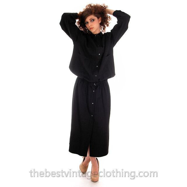 Vintage Vuokko Suomi Finland Black Wool Dropped Waist Dress 1970s marimekko Vuokko