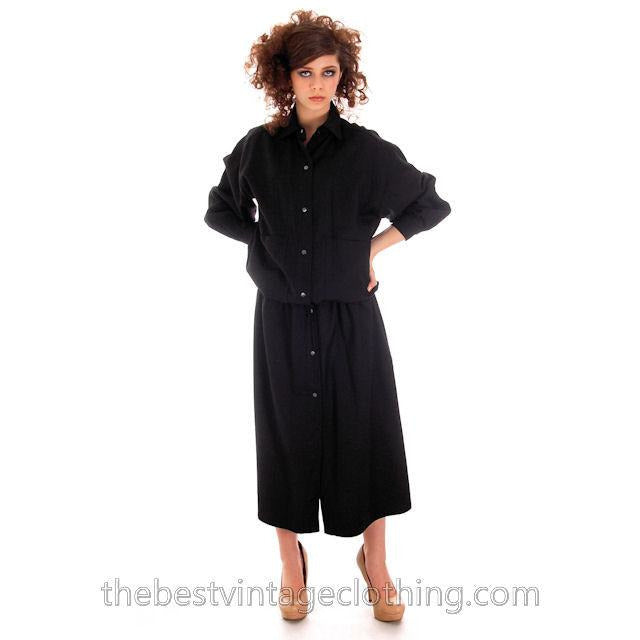 Vintage Vuokko Suomi Finland Black Wool Dropped Waist Dress 1970s marimekko Vuokko