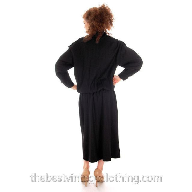 Vintage Vuokko Suomi Finland Black Wool Dropped Waist Dress 1970s marimekko Vuokko