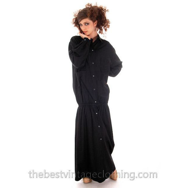 Vintage Vuokko Suomi Finland Black Wool Dropped Waist Dress 1970s marimekko Vuokko